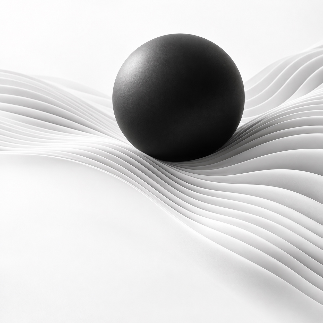 A dark sphere above flowing white contours